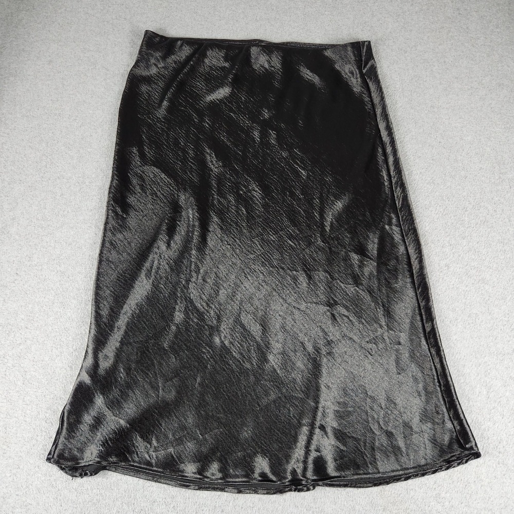 A New Day Midi A Line Skirt Womens 2XL Black Satin Elastic Waist Workwear Formal